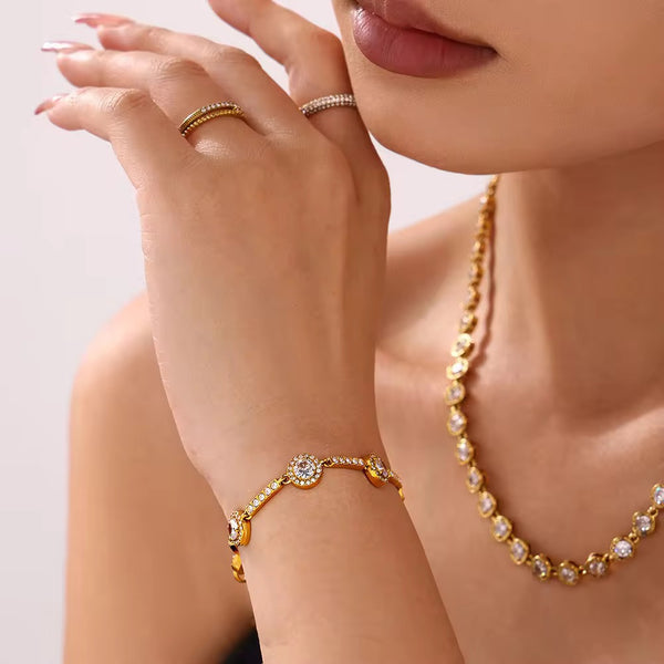 18K Gold Plated Studded Round Bracelet