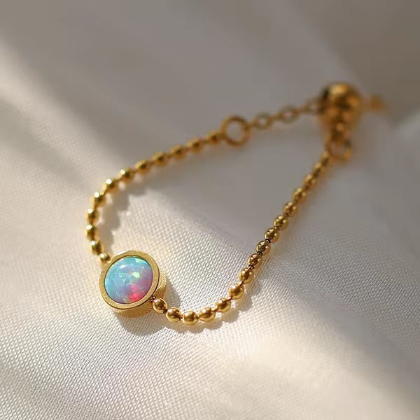 18K Gold Plated Opal Stone Chain Ring