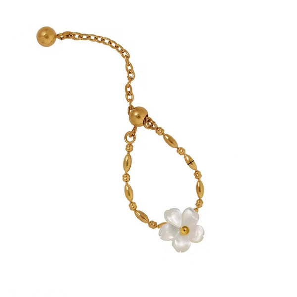 18K Gold Plated White Flower Chain Ring