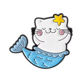 Blue Mermaid Cat Brooch Enamel Pin
