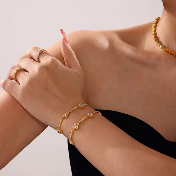 18K Gold Plated Studded Heart Bracelet