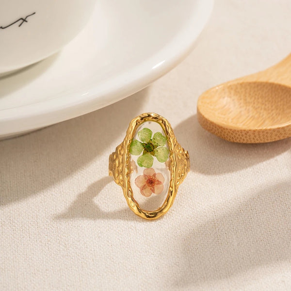 18K Gold Plated Clear Floral Ring