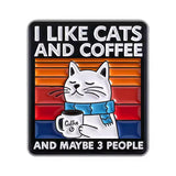 Cats Coffee And 3 People Brooch Enamel Pin