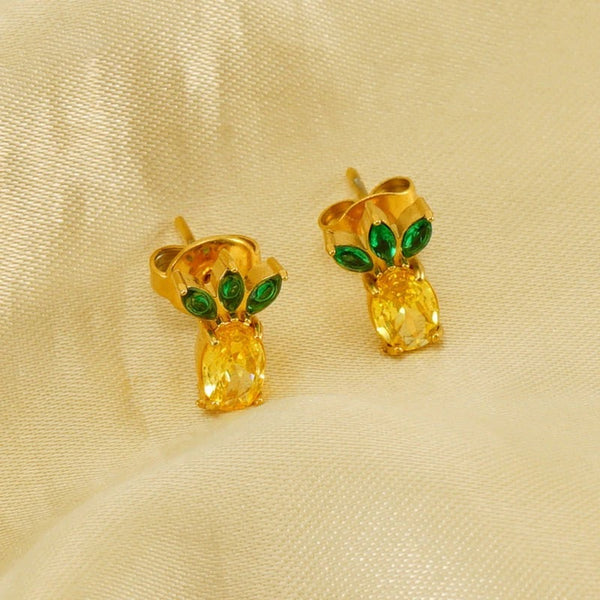 18K Gold Plated Zircon Pineapple Studs