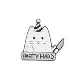 Party Hard Cat Brooch Enamel Pin