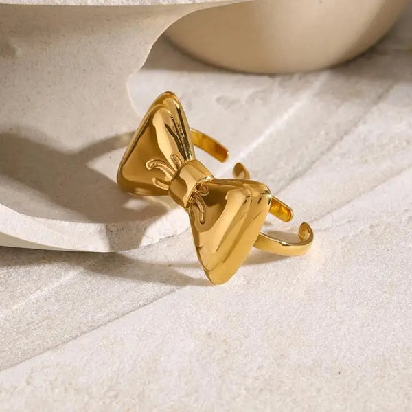 18k Gold Plated Bow Double Finger Ring