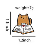 Cat Book & Coffee Brooch Enamel Pin
