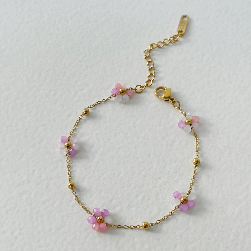 18K Gold Plated Pink Floral Bracelet