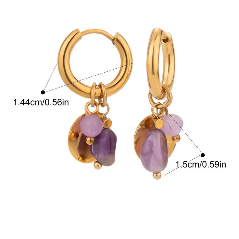 18K Gold Plated Amethyst Huggies