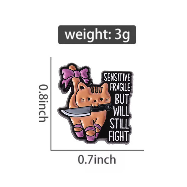 Fragile Fighter Cat Brooch Enamel Pin