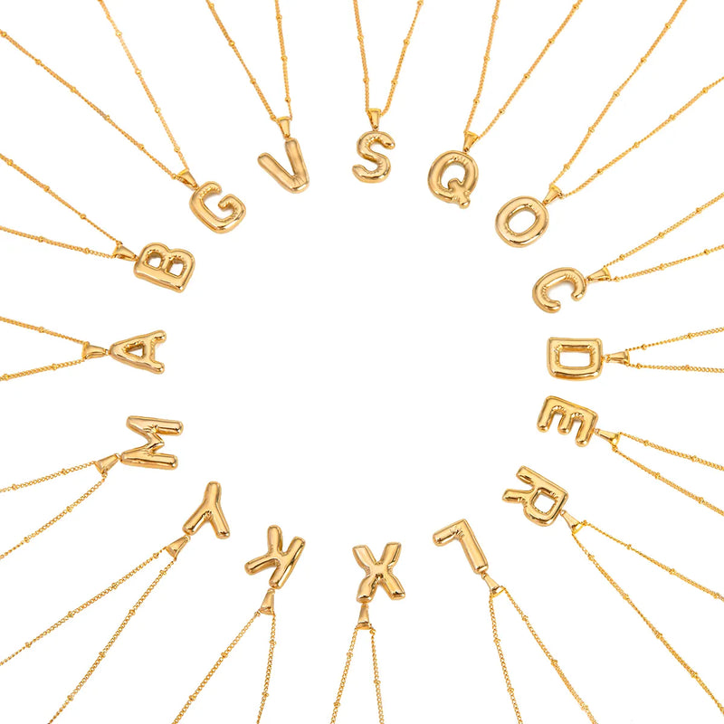 18k Gold Plated Bubble Initial Necklace