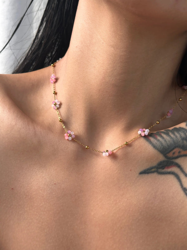 18K Gold Plated Pink Floral Necklace