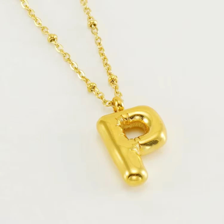 18k Gold Plated Bubble Initial Necklace