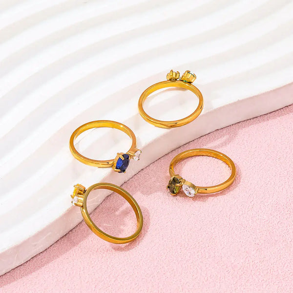 18k Gold Plated Dainty Stone Rings