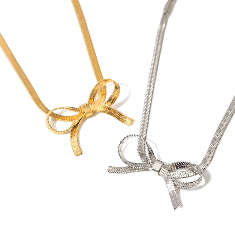 18K Gold Plated Herringbone Bow Bracelet