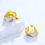 18K Gold Plated Blue White Enamel Hoops