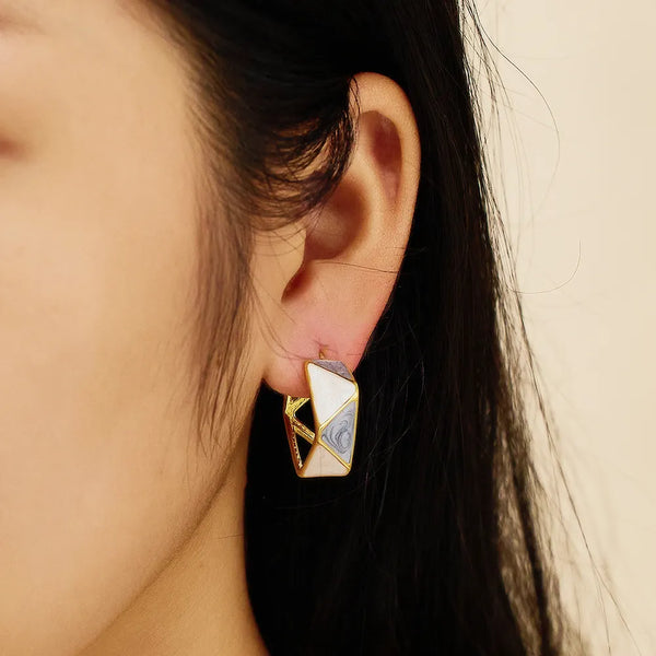 18K Gold Plated Blue White Enamel Hoops