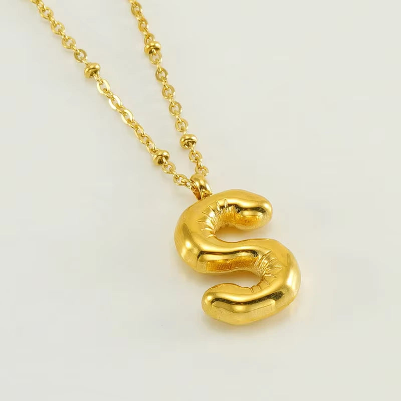 18k Gold Plated Bubble Initial Necklace