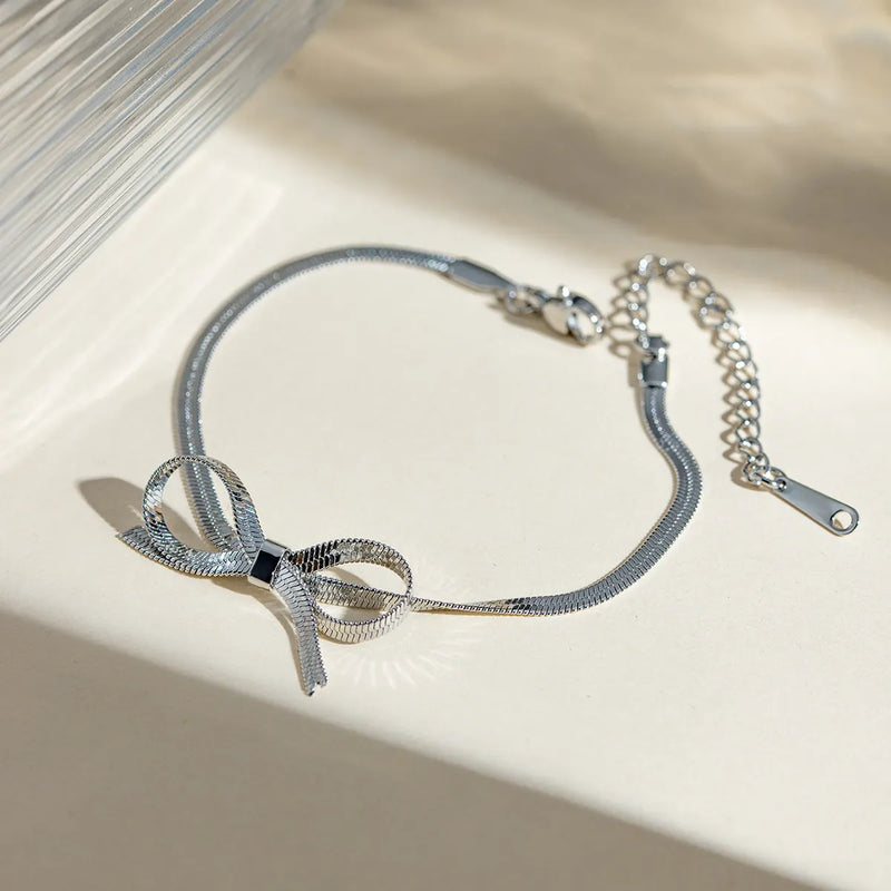 18K Gold Plated Herringbone Bow Bracelet