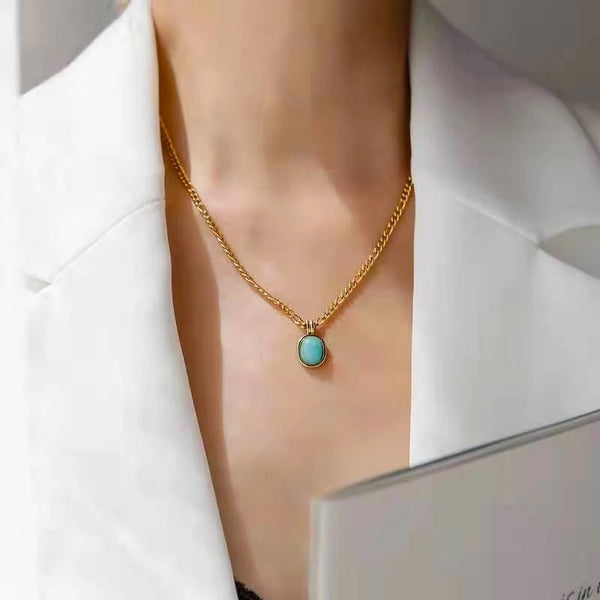 18K Gold Plated Green Stone Necklace