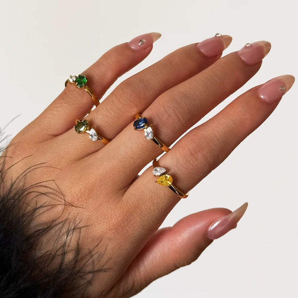 18k Gold Plated Dainty Stone Rings