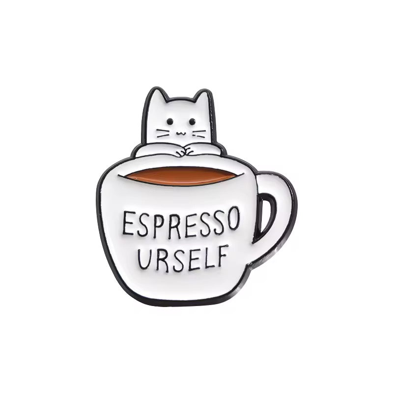 Espresso Yourself Cat Brooch Enamel Pin