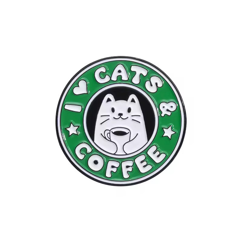 I Love Cats & Coffee Brooch Enamel Pin