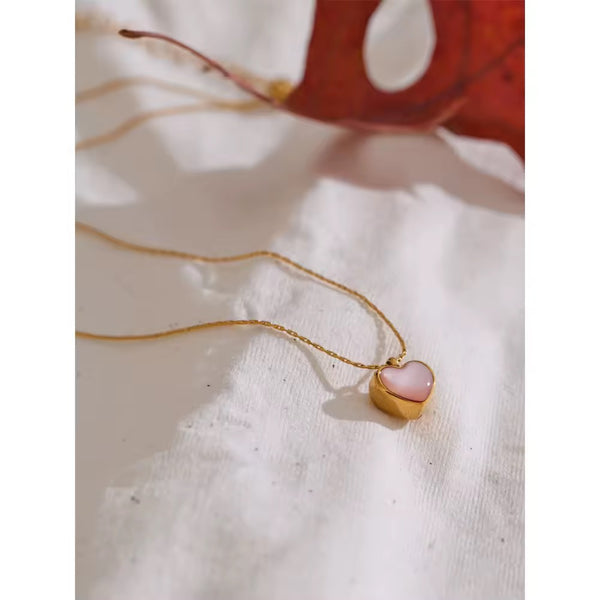 18k Gold Plated Pink Shell Heart Necklace