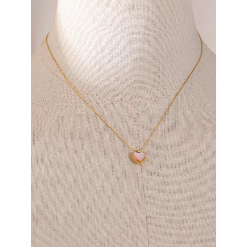 18k Gold Plated Pink Shell Heart Necklace