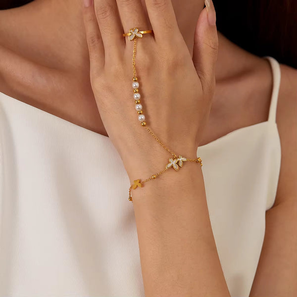 18K Gold Plated Pearl Butterfly Hand Chain