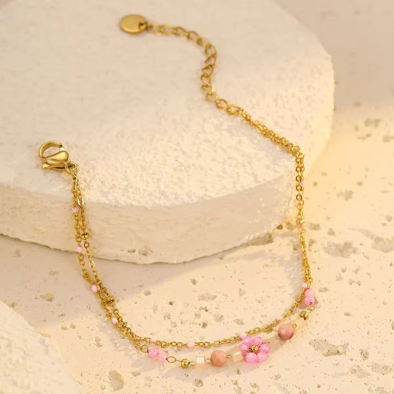 18K Gold Plated Dainty Colourful Floral Bracelets