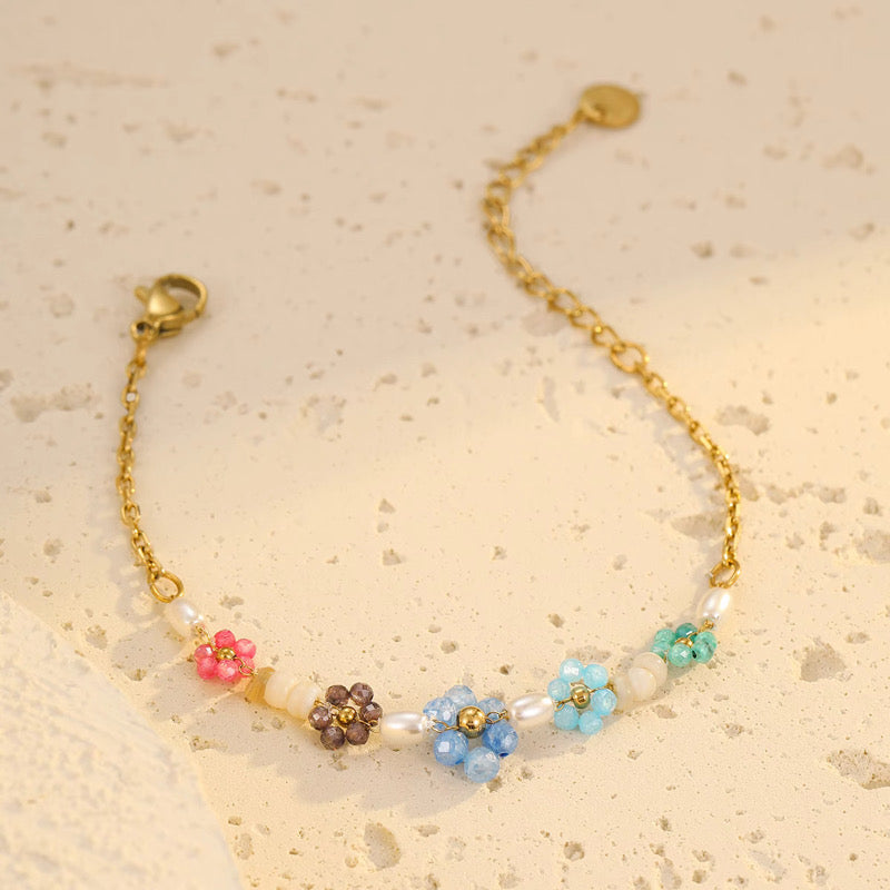 18K Gold Plated Dainty Colourful Floral Bracelets