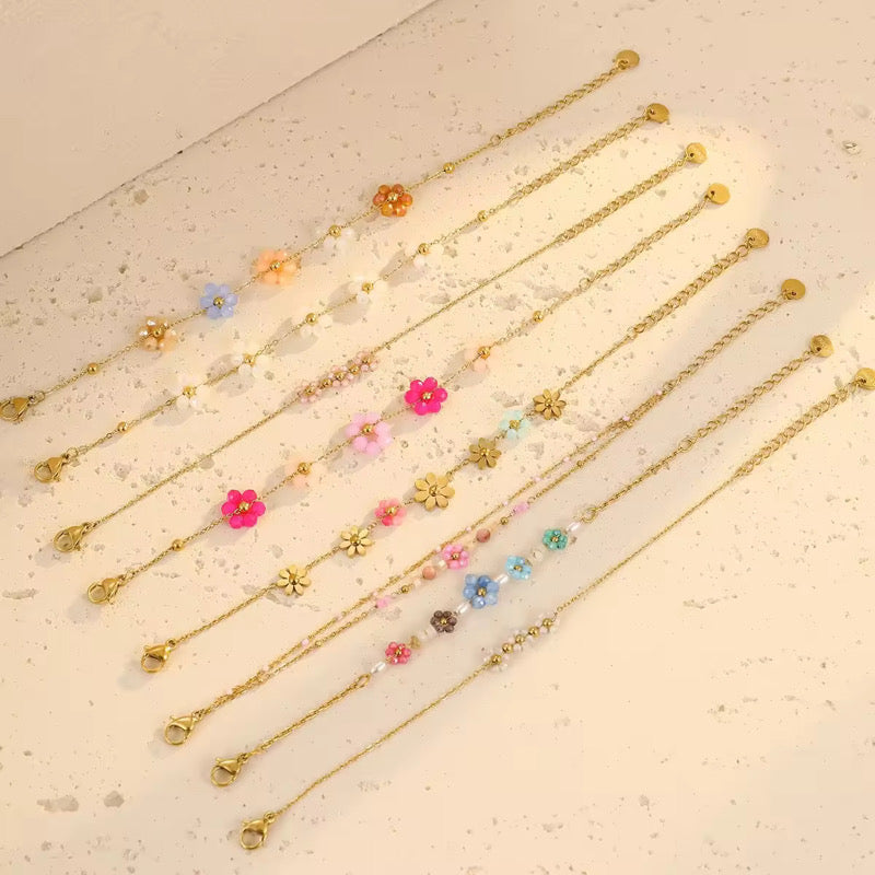 18K Gold Plated Dainty Colourful Floral Bracelets