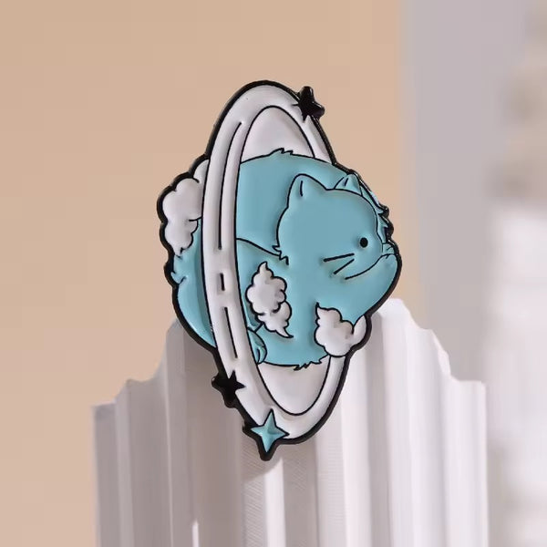 Saturn Cat Brooch Enamel Pin