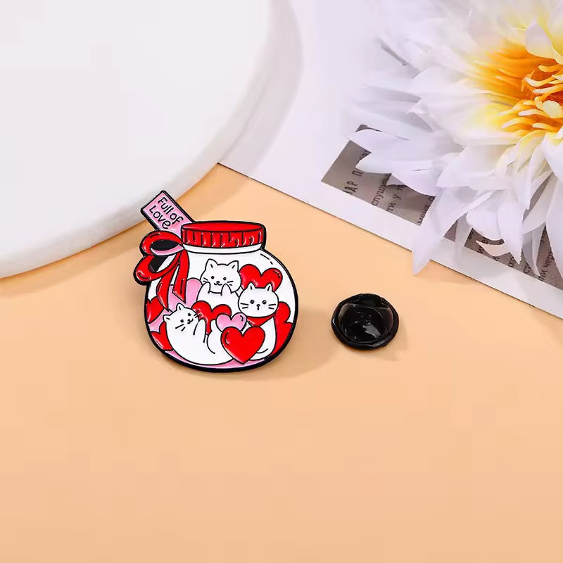 Full Of Love Cats Jar Brooch Enamel Pin