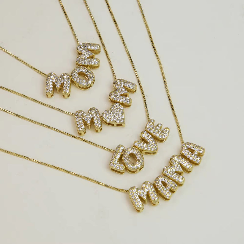 Small Bubble Initial Name Necklace