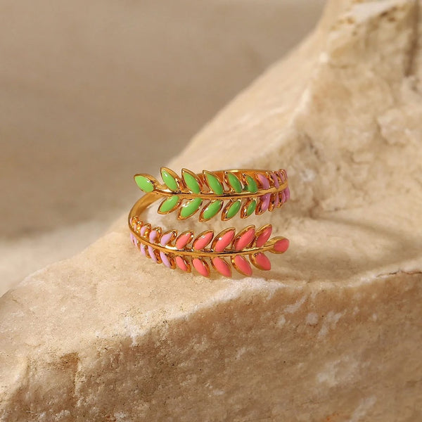 18K Gold Plated Pastel Leaves Ring