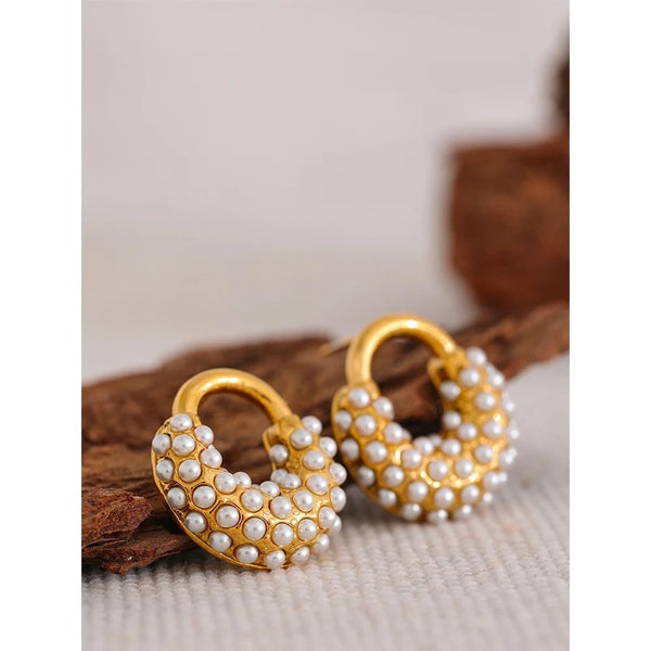 18K Gold Plated Pearl Baguette Studs