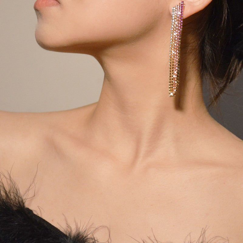 Gradient Pink Tassle Drop Earrings