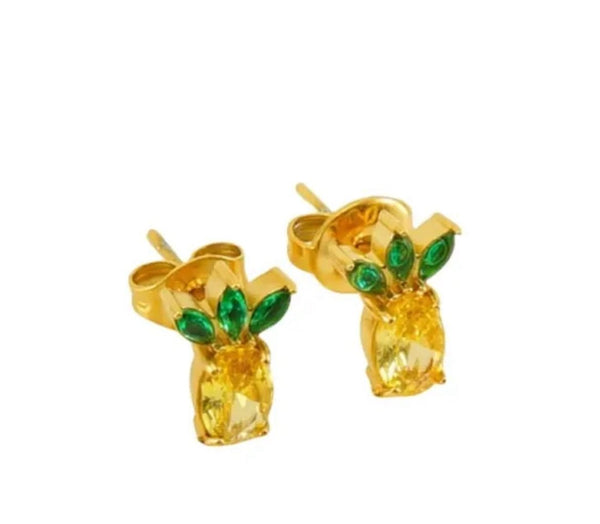 18K Gold Plated Zircon Pineapple Studs