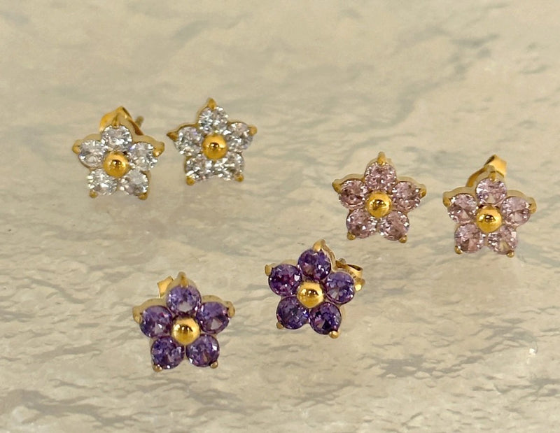 18K Gold Plated Zircon Flower Studs