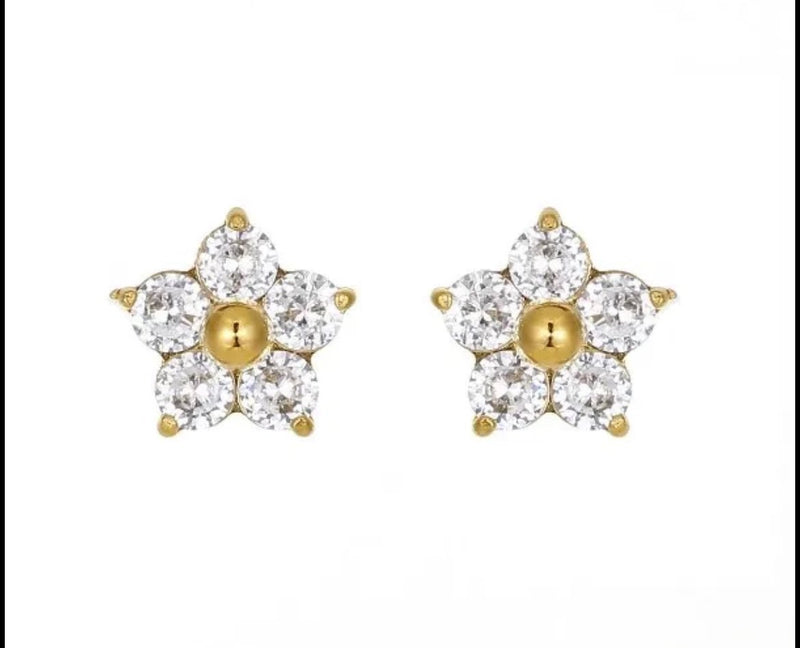 18K Gold Plated Zircon Flower Studs