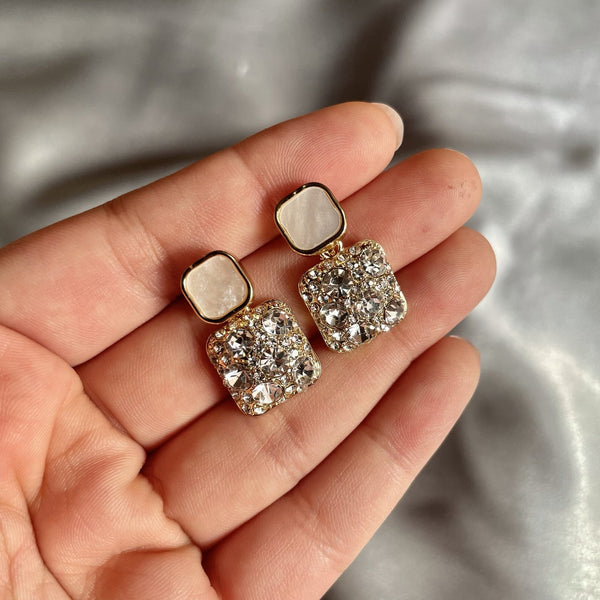 White Encrusted Stone Earrings