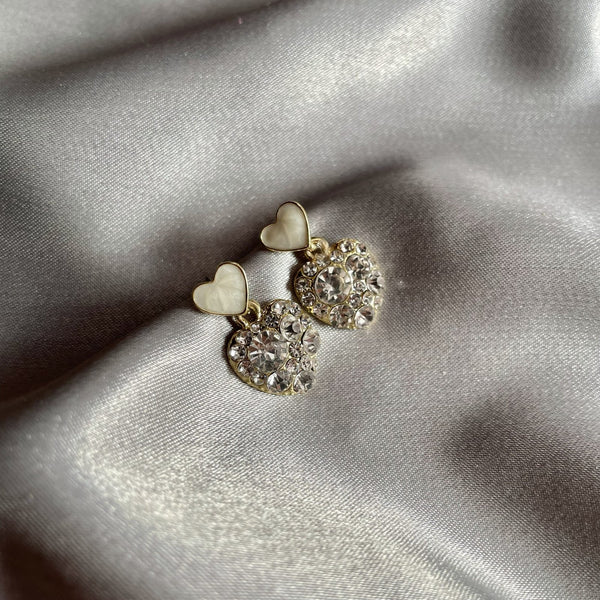 White Encrusted Heart Earrings