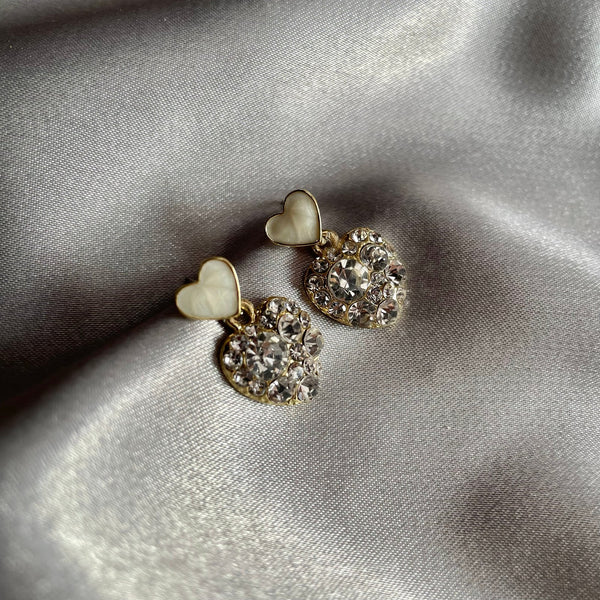 White Encrusted Heart Earrings