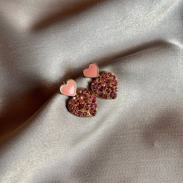 Pink Encrusted Heart Earrings