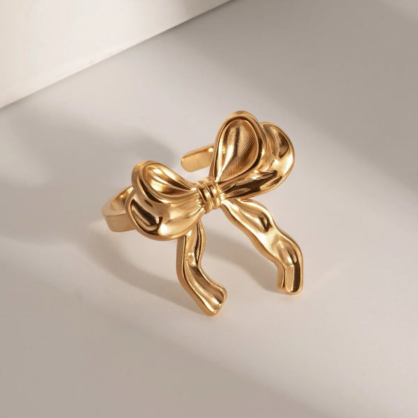 18K Gold Plated Ribbon Bow Ring