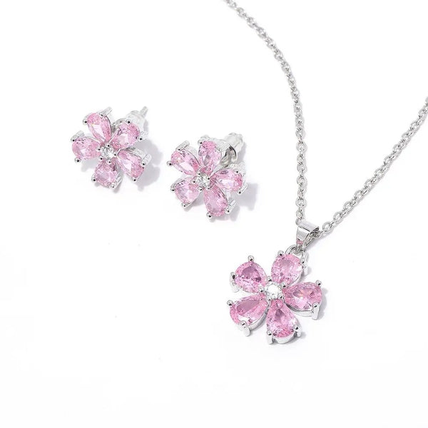 Pink Floral Jewellery Set