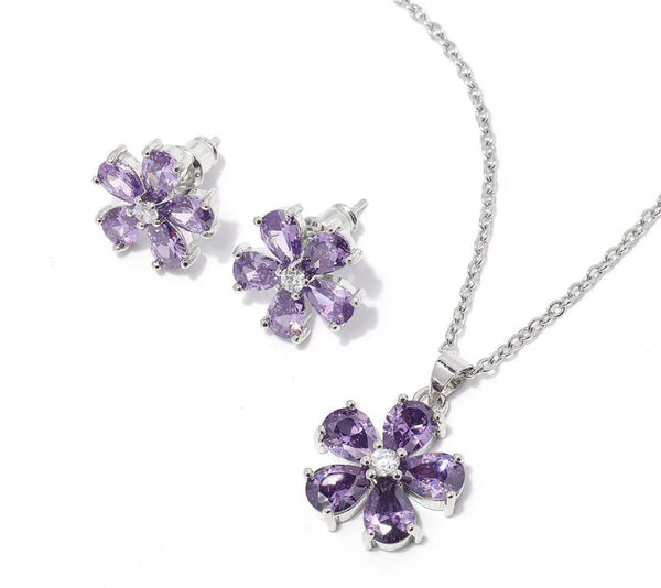 Purple Floral Jewellery Set