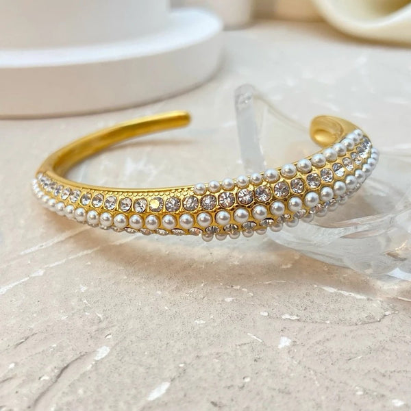 18K Gold Plated Zircon Pearl Cuff